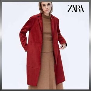 Zara Midi Red Faux Suede Coat